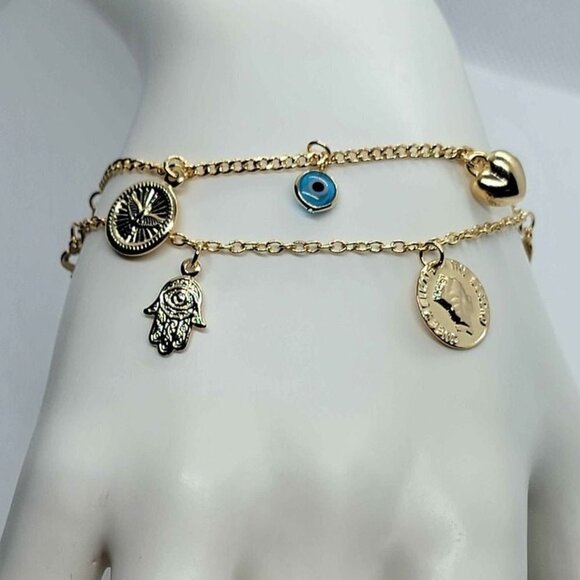 Brand New Brazilian 18k Gold Filled Virgen De Guadalupe w/ multi charms Bracelet - Picture 2 of 4